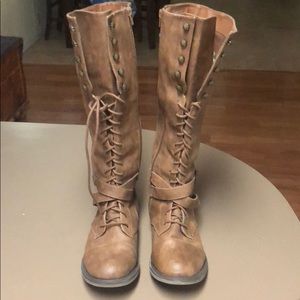 Brown lace up/side zip boots